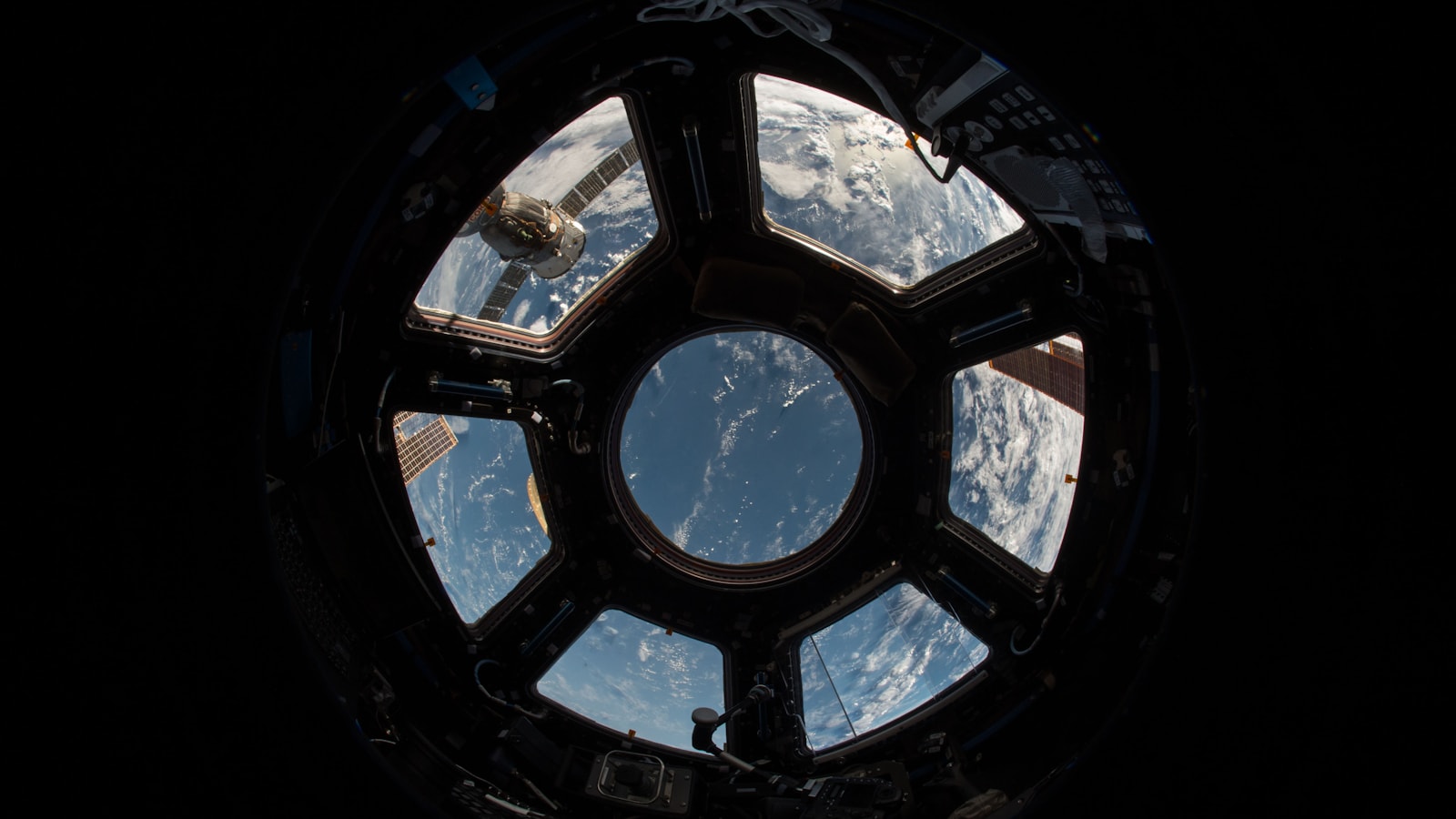 View of Earth through the International Space Station cupola windows